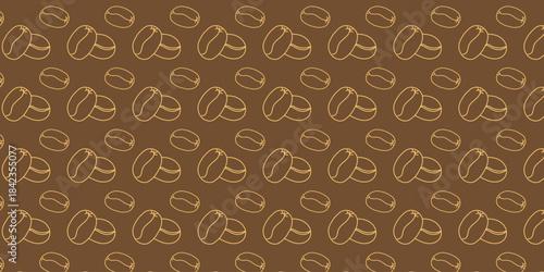 Seamless Pattern of Coffee Beans on a Brown Background - Ideal for Cafes, Menus, and Packaging