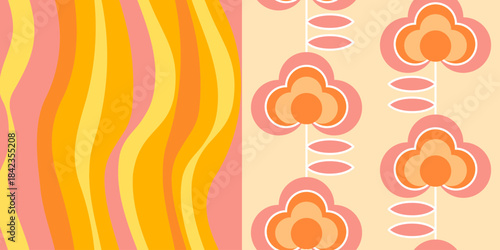 Pink Monochrome Retro Daisy Geometry 70s Floral Pattern