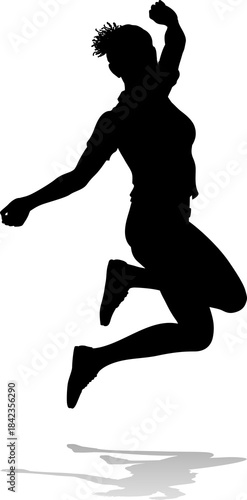 A happy woman jumping for j...