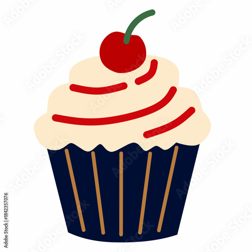 Festive Cupcake in Hand-Drawn Style for Celebration Graphics