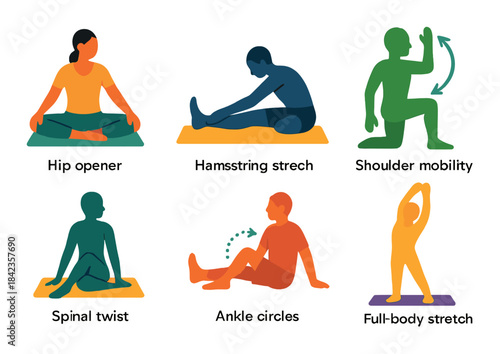 Illustrated stretching exercises for flexibility and relaxation
