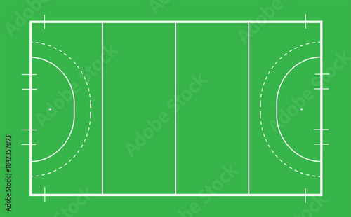 Green field hockey pitch layout markings sports diagram illustration perfect for training and team strategy plans