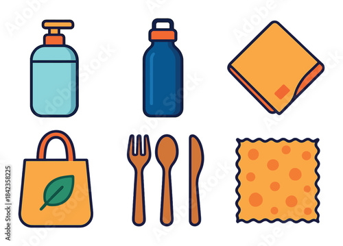 Eco-friendly essentials: reusable items and sustainable living icons