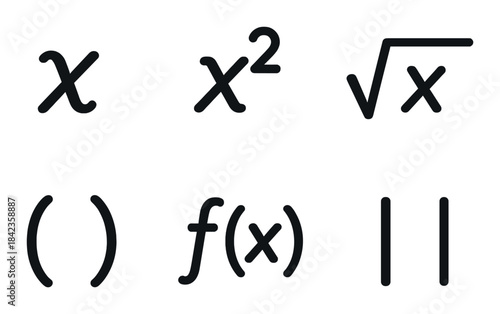 Mathematical symbols: variables, roots, parentheses, functions, and absolute value