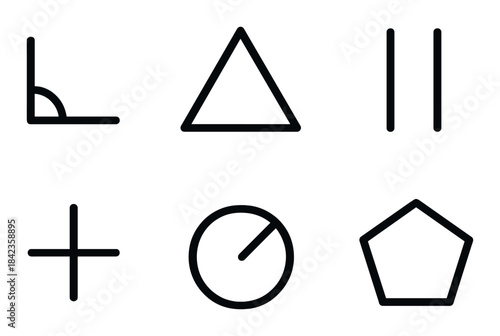 Geometric symbols and shapes on black background