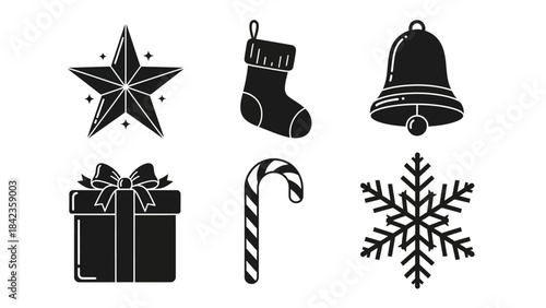 Christmas holiday winter icons set with star stocking bell gift candy cane snowflake