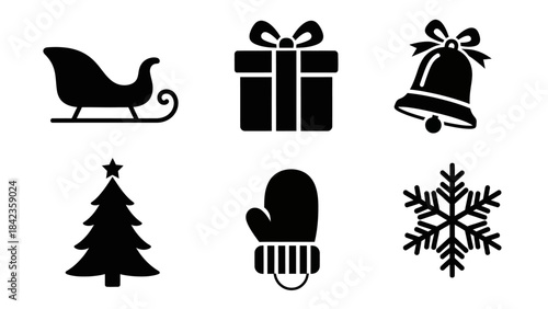 Christmas holiday winter icons set with sleigh gift bell tree mitten and snowflake