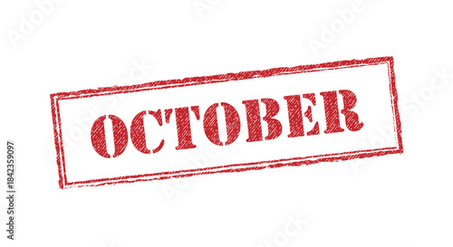 October monthly calendar date red grunge rubber stamp vector illustration season holiday period isolated white