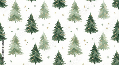 seamless sparse christmas tree pattern aesthetic watercolor look sage green