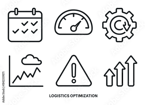 Logistics optimization icons for efficiency and performance enhancement