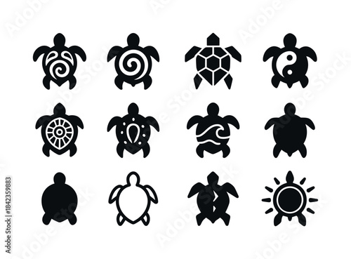 Turtle Symbol Icons. Turtle symbols. Solid icon set of turtle sy
