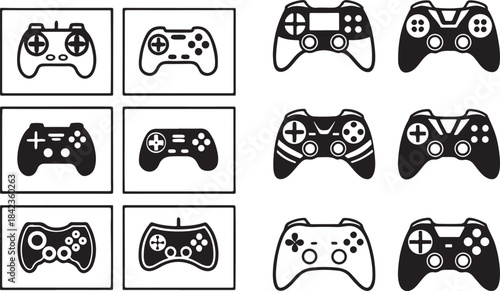 Black and White Game Controller Icons gamepad joystick