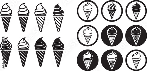 Black and White Ice Cream Cone Icons dessert food