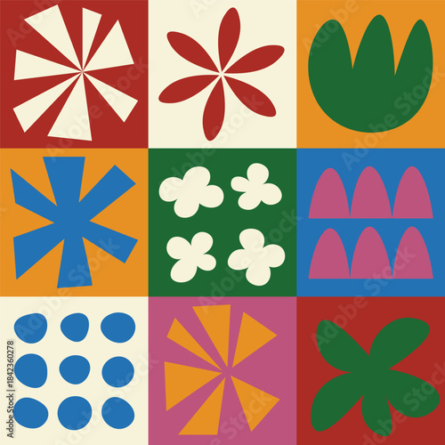 Abstract geometric colorful cut out tiles