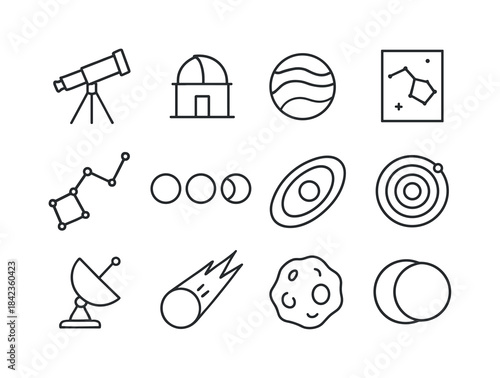 Astronomy Icon Set. Astronomy. Line icon set of Astronomy: teles