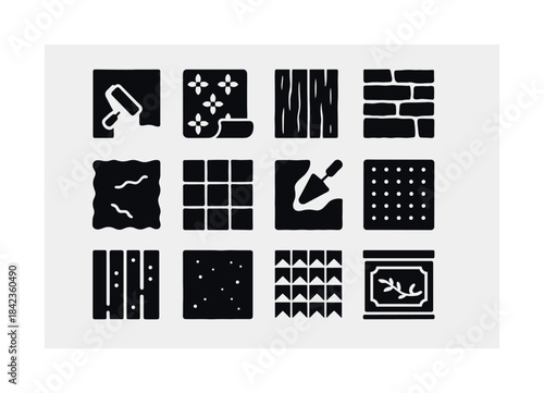 Wall Finishes Icons. Wall Finishes. Solid icon set of Wall Finis