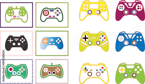 Colorful Video Game Controller Icons with Borders gamepad