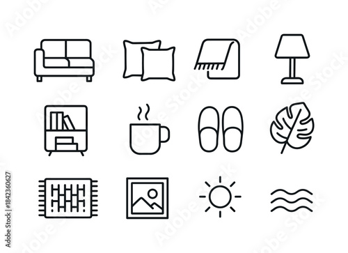 Home Comfort Icons. Home comfort. Line icon set of home comfort: