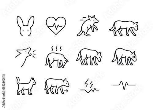 Animal Stress Icons. Animal stress signals. Line icon set of ani
