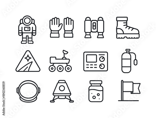 Astronaut Mission Icons. Astronaut missions. Line icon set of as