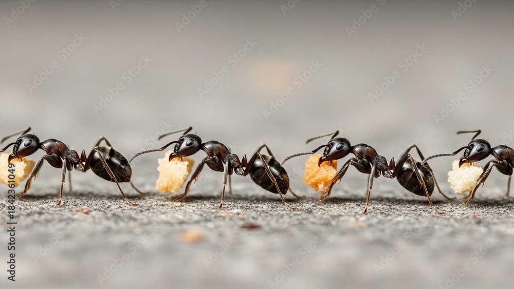 Fototapeta premium Foraging Ants Carrying Crumbs