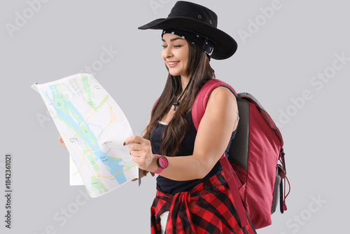 Female guide with map on li...