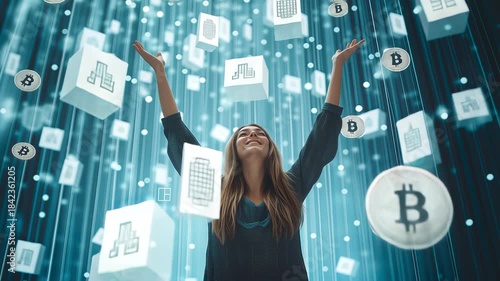 Joyful Entrepreneur Celebrating Bitcoin Success in a Digital World