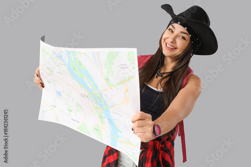 Female guide with map on li...