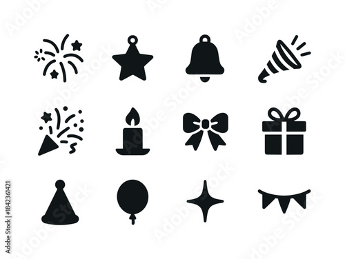 Holiday Icons Set. Holiday celebration. Solid icon set of Holida