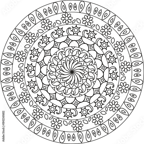 Black and white mandala vector isolated on white.
