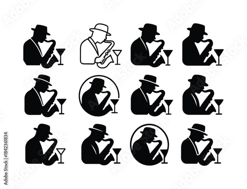 Jazz Icon Variations. a jazz musician playing a saxophone in a d