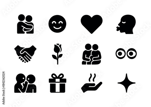 Affection Icon Set. Affection. Solid icon set of Affection: hug,