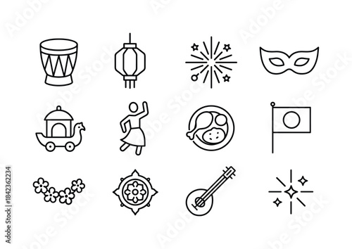 Global Festival Icons. Global Festivals. Line icon set of Global