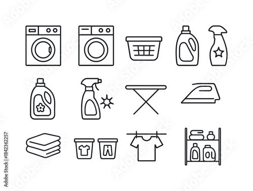 Laundry Icon Set. Laundry cleaning. Line icon set of laundry cle