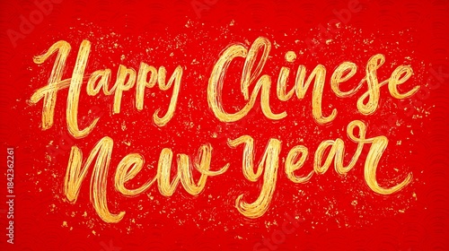 Golden Happy Chinese New Year banner on red festive background