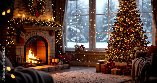 fireplace with christmas decorations