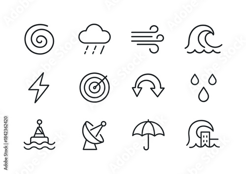 Tropical Storm Icon Set. Tropical Storms. Line icon set of Tropi