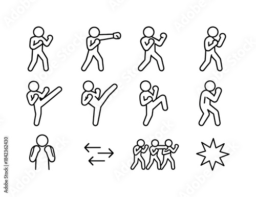 Body Combat Icons. Body combat. Line icon set of body combat: fi