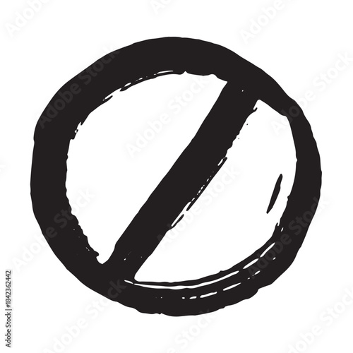 Hand drawn prohibition sign No entry symbol Black circle with cross line clipart in doodle style Ban Restriction Forbidden stop Single element for print, web, design