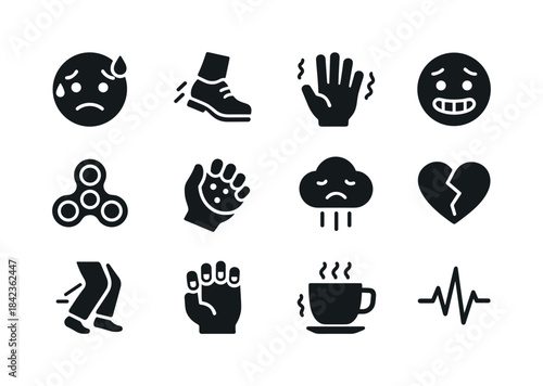 Nervousness Icon Set. Nervousness. Solid icon set of Nervousness