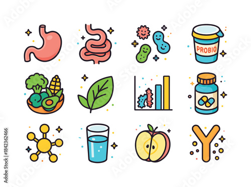 Gut Health Icons. Gut Health. Colorful isometric vector icons se