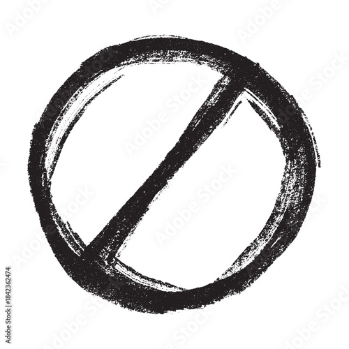 Hand drawn prohibition sign No entry symbol Black circle with cross line clipart in doodle style Ban Restriction Forbidden stop Single element for print, web, design