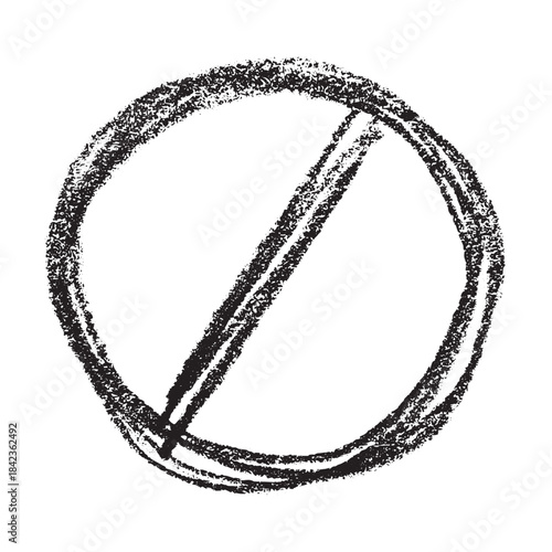 Hand drawn prohibition sign No entry symbol Black circle with cross line clipart in doodle style Ban Restriction Forbidden stop Single element for print, web, design