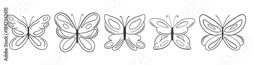 Butterflies hand drawn ink set. Moths doodle sketch style. Beautiful insects with wings for spring summer designs. Clip art, vector graphics