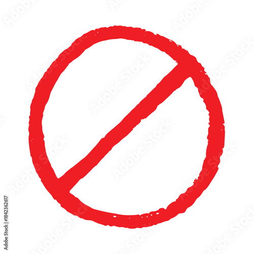 Hand drawn prohibition sign No entry symbol Red circle with cross line clipart in doodle style Ban Restriction Forbidden stop Single element for print, web, design