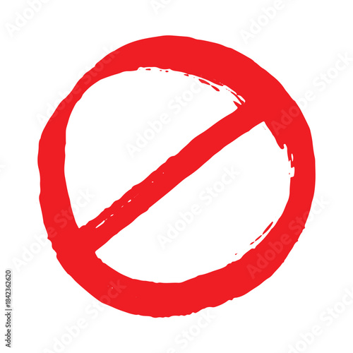 Hand drawn prohibition sign No entry symbol Red circle with cross line clipart in doodle style Ban Restriction Forbidden stop Single element for print, web, design