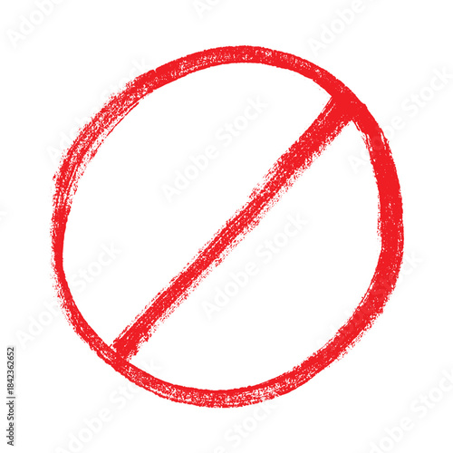 Hand drawn prohibition sign No entry symbol Red circle with cross line clipart in doodle style Ban Restriction Forbidden stop Single element for print, web, design