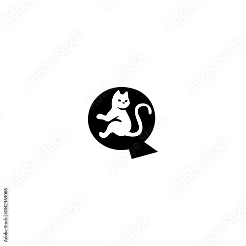 Cute relaxed cat resting over a stylized alphabet shape. Perfect for pet brands, cat stores, animal shelters, and playful modern identity.