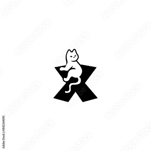 Cute relaxed cat resting over a stylized alphabet shape. Perfect for pet brands, cat stores, animal shelters, and playful modern identity.