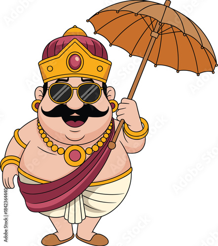 Cartoon King Mahabali Character Vector: Traditional South Indian Festival Mascot
